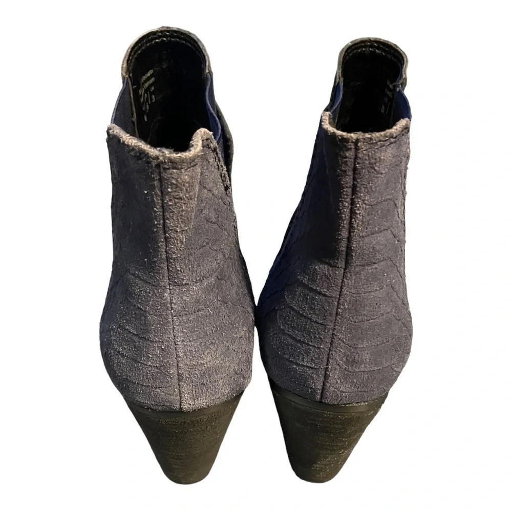 Aldo Booties 3” Block Heel Blue Grey Suede Size 6 Almond Toe